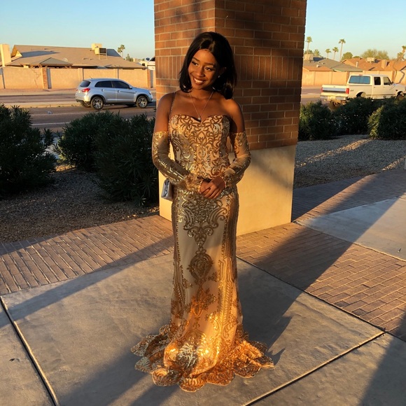 slim fitting long maxi gold sequin mermaid dress - Picture 1 of 3